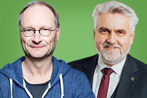 Foto-Montage mit Portraits von Sven Plöger und Prof. Dr. Armin Willingmann vor grünem Hintergrund