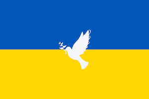 Ukraineflagge mit weißer Friedenstaube